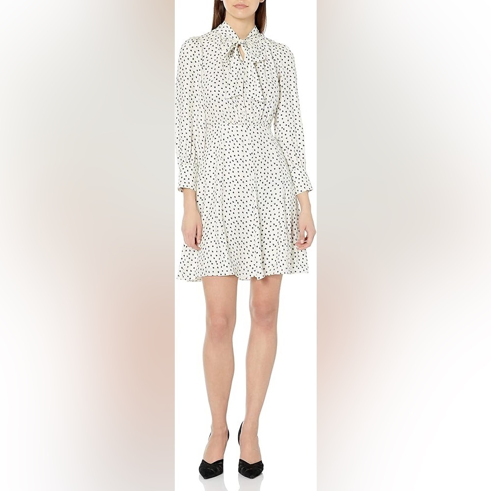 Rebecca Taylor Cream Navy Blurry Heart Silk Mini Dress Neck Tie Womens 00